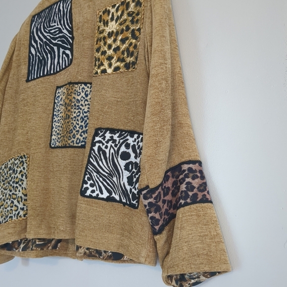 Black Cat Blazer Jacket Women's Medium Tan Patchwork Bead Embroidery Button - Picture 7 of 15